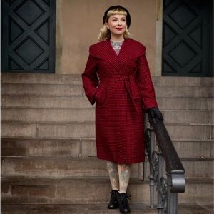 Exclusive Limited Edition* The "Monroe" Wrap Coat in Red & Black Houndstooth